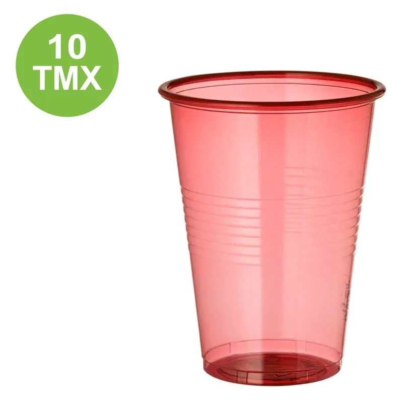 Set 10 Pahare Plastic Roșu Transparente 480ml De Unică Folosință