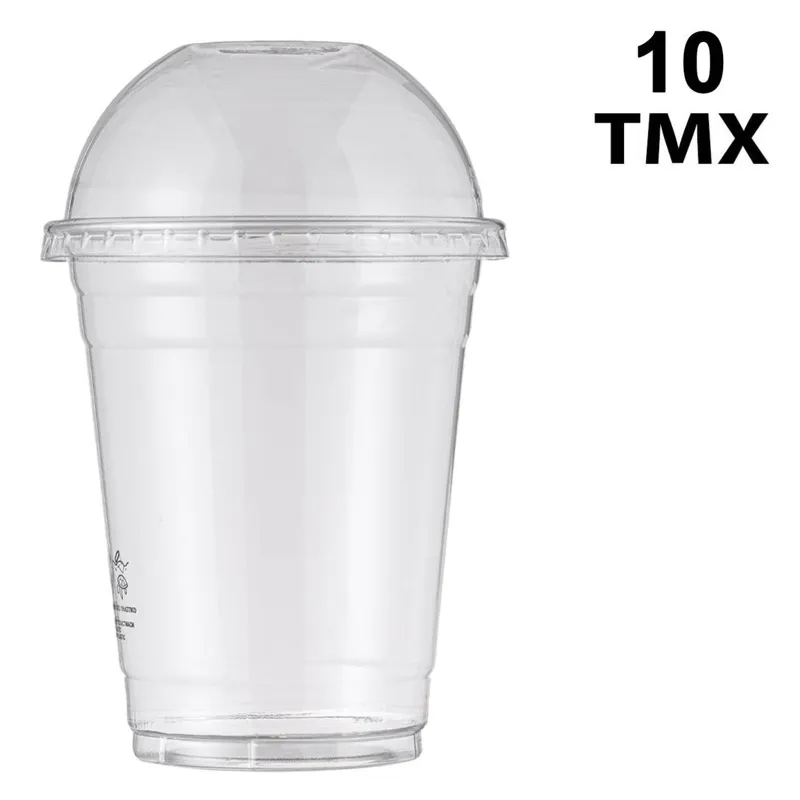 Set 10 Pahare de Unica Folosinta din Plastic Transparent cu Capac, 360ml – poza 2