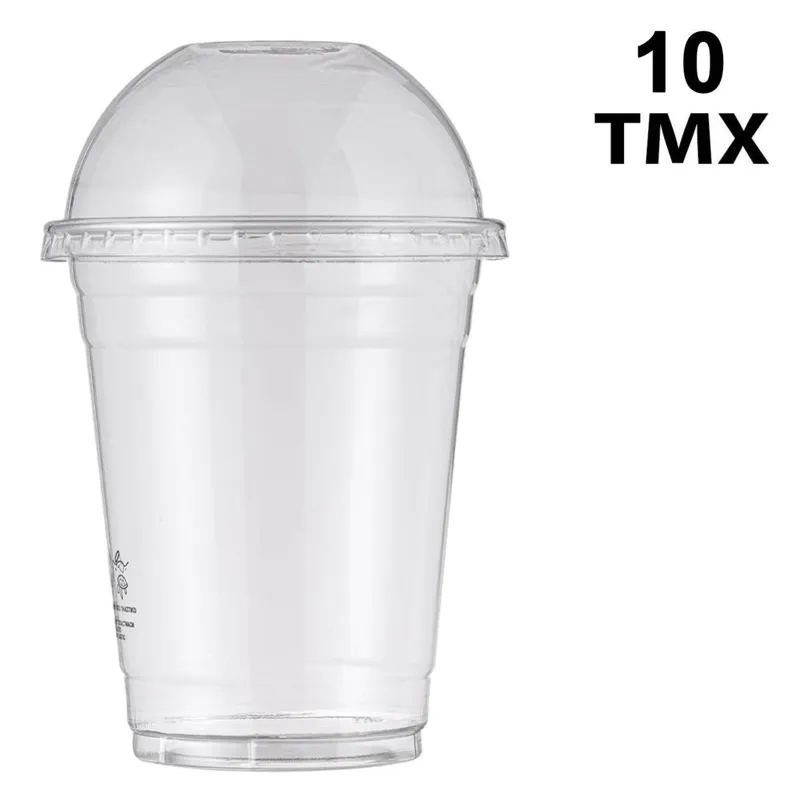 Set 10 Pahare de Unica Folosinta din Plastic Transparent cu Capac, 360ml – poza 3