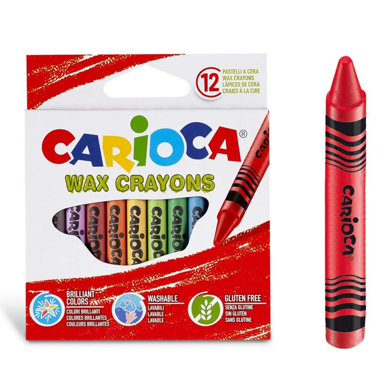 Set Creioane Cerate Carioca, 12 Bucăți, Multicolor, Subțiri, Lavabile, Fără Gluten