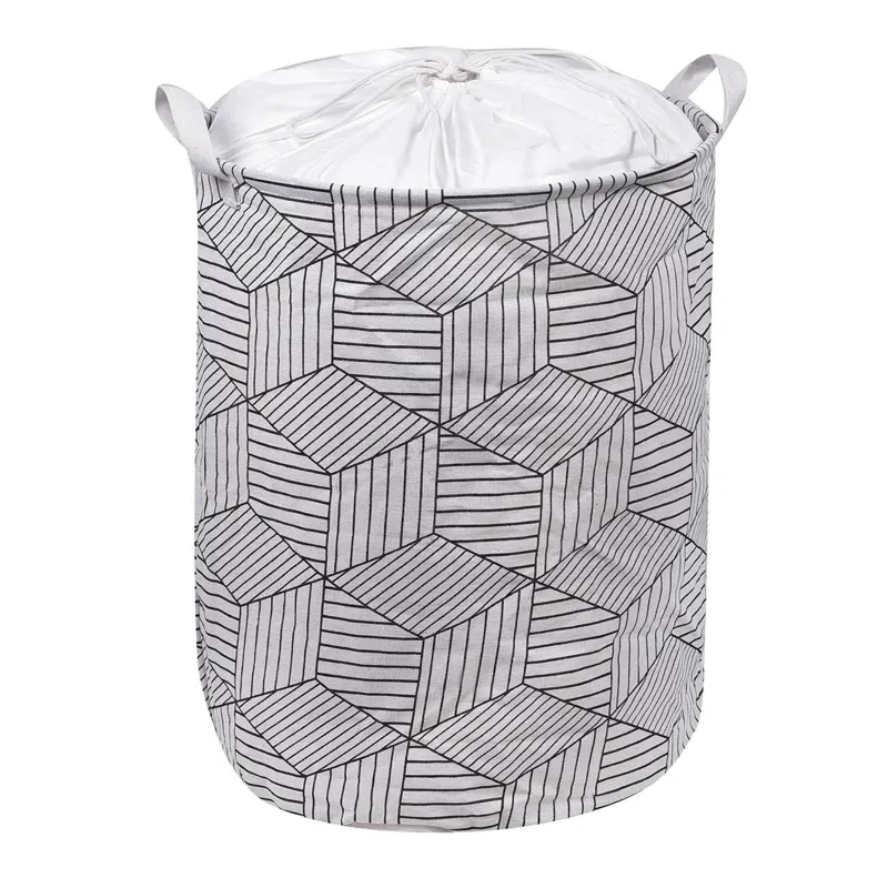 Coș de rufe textil cu mânere, model geometric, 76L