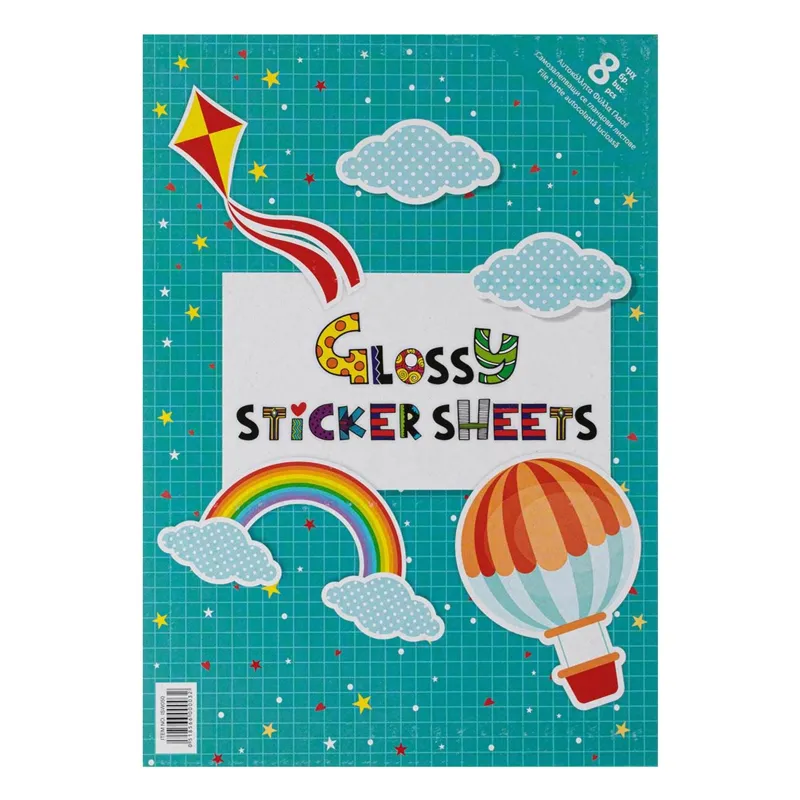 Bloc hârtie glasată autocolantă A4, 8 coli, 8 culori, 165-170 gsm