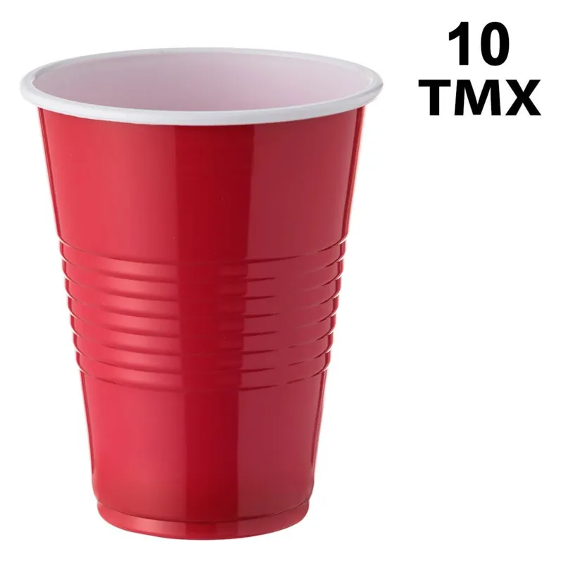 Set 10 pahare din plastic de unica folosinta rosu alb 270ml