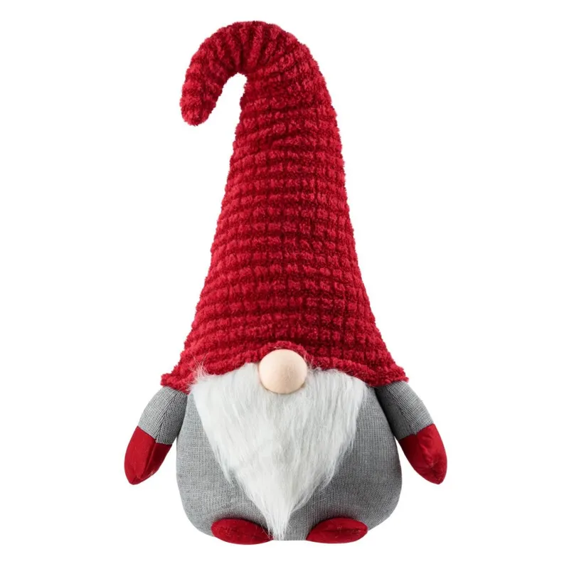 Figură Decorativă Crăciun Gnome Gri cu Căciulă Roșie 80cm