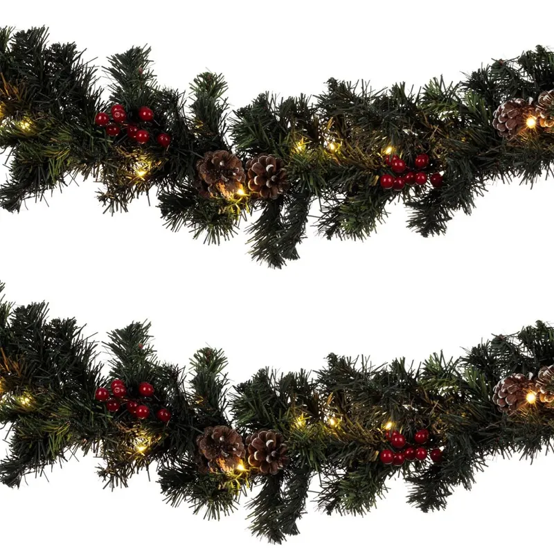 Ghirlandă Decorativă Crăciun LED Verde cu Conuri și Baterii