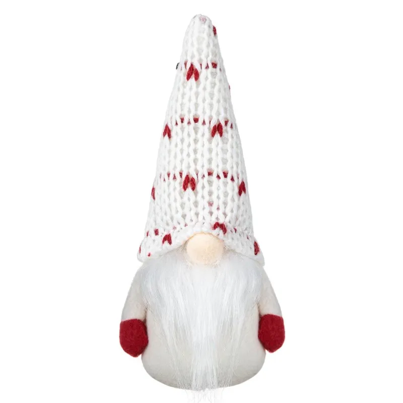 Figura Decorativă Crăciun Gnome Alb Roșu 17cm Poliester