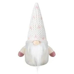 Gnome Alb Decorativ de Craciun cu Caciula Roz