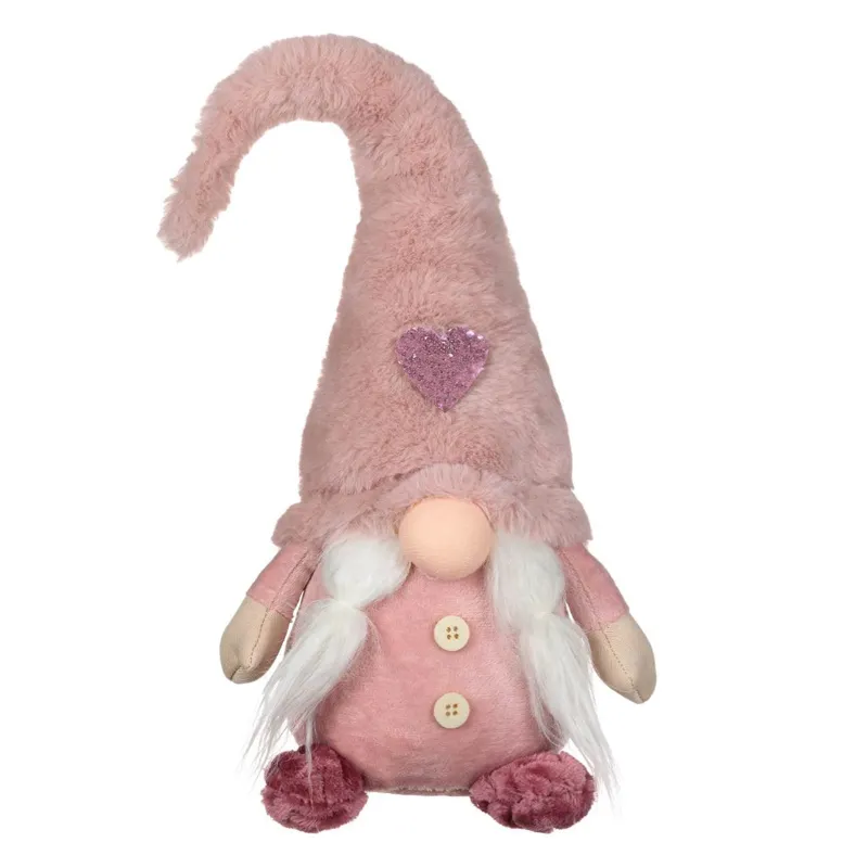 Figurina Decorativă Gnome Roz cu Blană Artificială și Inima Sclipici