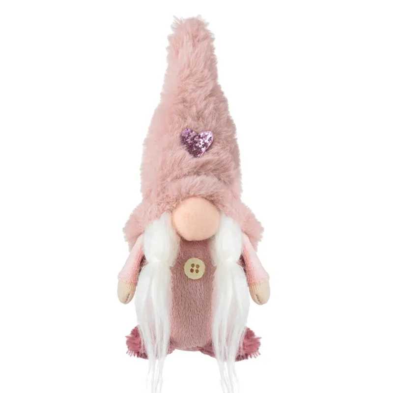 Gnome Decorativ Crăciun Blană Artificială Roz 18cm