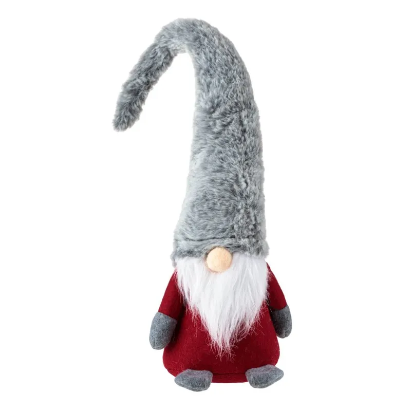 Figură Decorativă Gnome Moș Crăciun Căciulă Blană Artificială Gri 47cm