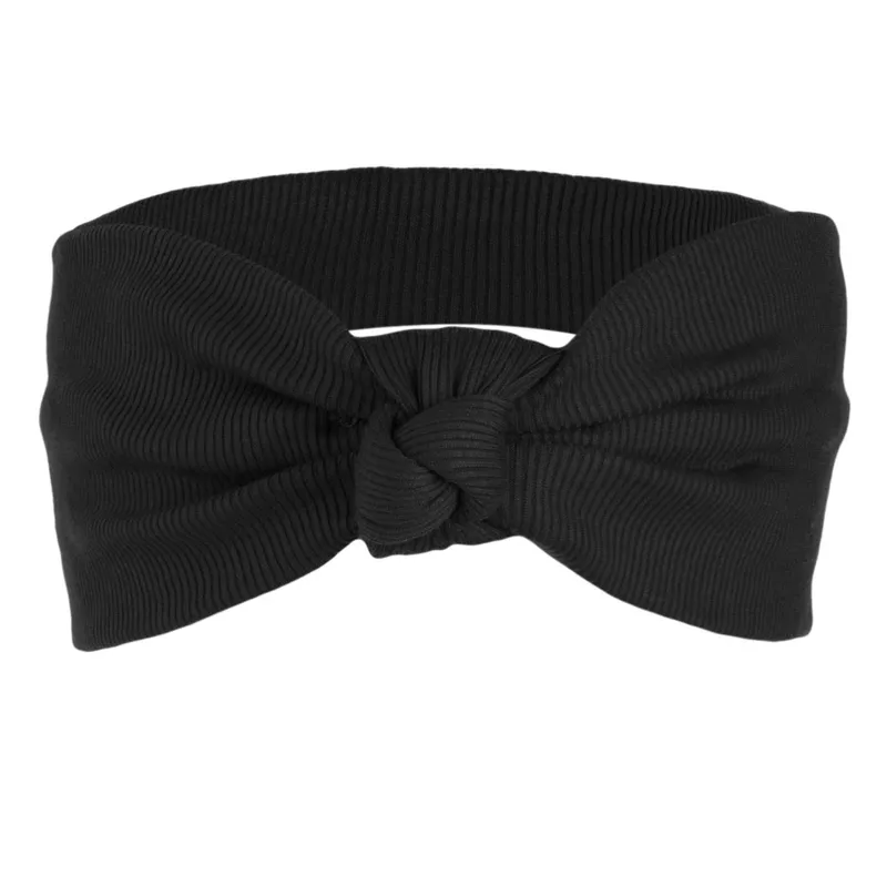 Bentiță de păr pentru femei, cu nod, neagră, material textil cu nervuri