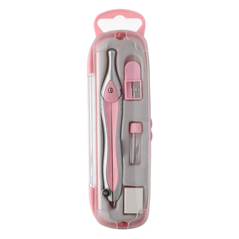 Set Compas Geometric Metalic, 4 buc, Argintiu și Roz, cu Accesorii