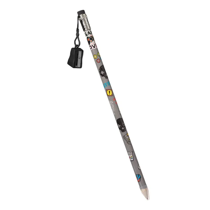 Creion Mare Gaming Gri cu Ascutitoare și Ștergătoare 38cm
