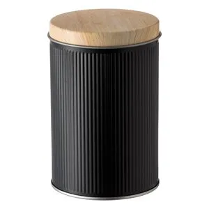Cutie de Depozitare Metalică Cilindrică Neagră cu Capac Bej