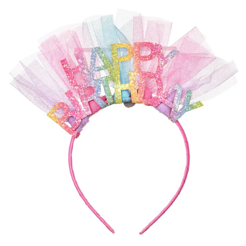 Coroniță cu Tul Colorat și Glitter, Happy Birthday