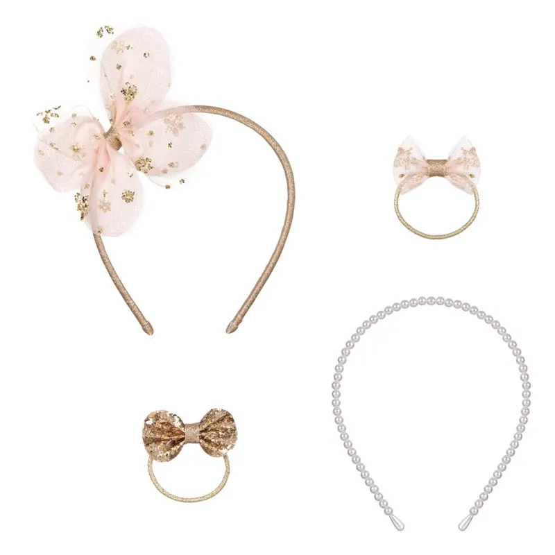 Set Accesorii Par de Textil cu Glitter Auriu pentru Copii