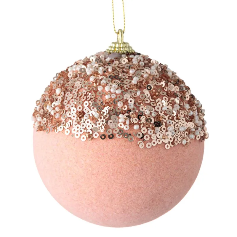 Ornament Brad de Crăciun Glob Spumă Roz cu Paiete