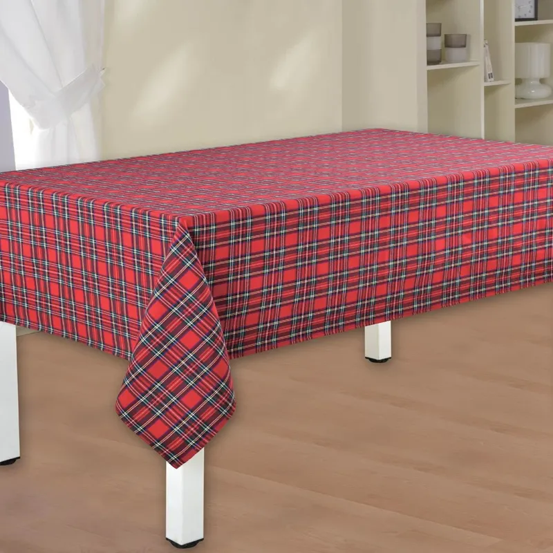 Față de masă decorativă pentru Crăciun, Model Carouri Roșu 180x140cm