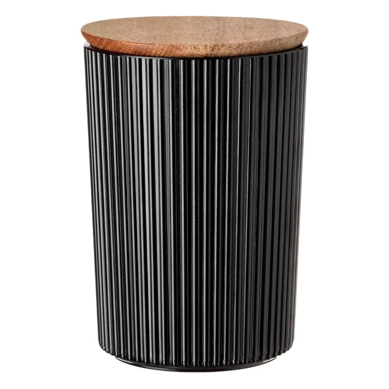 Recipient de depozitare cu capac din lemn, 900ml, dungi negre