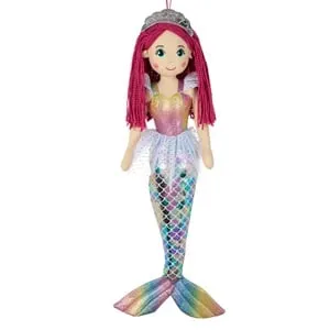 Papusa Textila Sirena Coada Holografica Fucsia Par Lungă