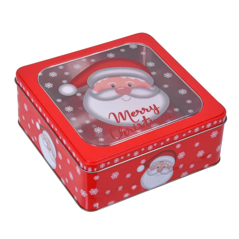 Cutie Metalică de Crăciun cu Fereastră și Design Moș Crăciun