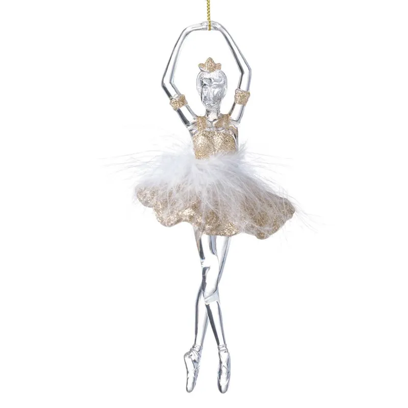Ornament Balerină Transparentă Glitter Bej Sampanie pentru Brad de Crăciun 18cm