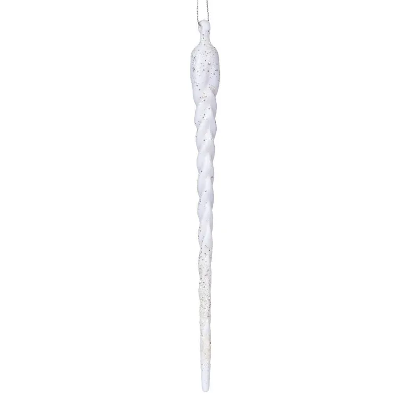 Ornament de Crăciun Forma Icicle Alb cu Glitter Argintiu