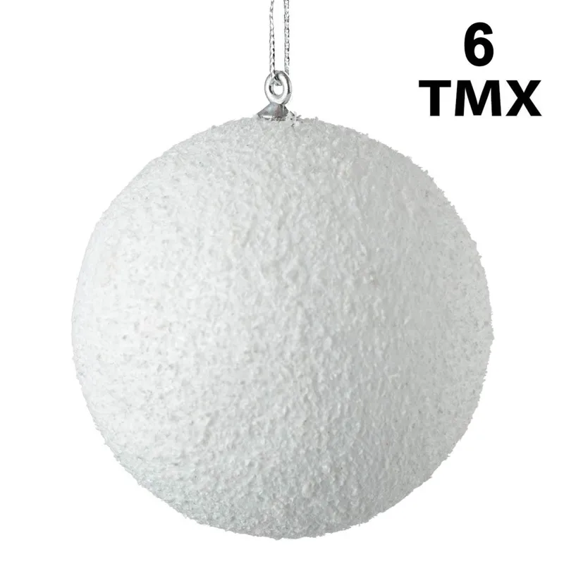 Set Globuri Decorative de Crăciun din Spumă Albă cu Glitter