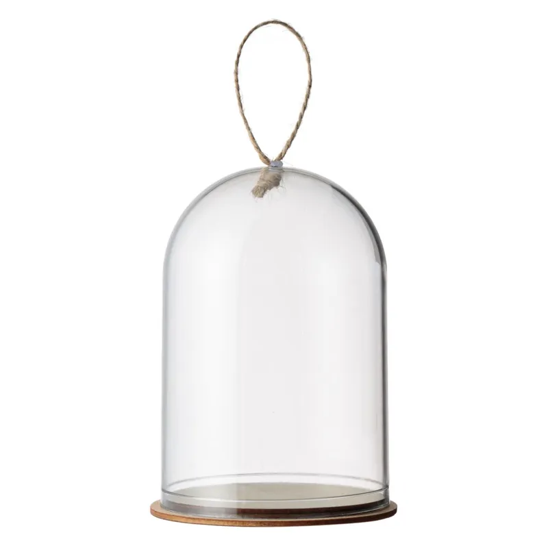 Cupolă transparentă de plastic cu bază din lemn pentru decorațiuni de Crăciun