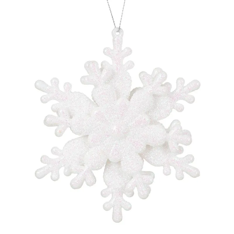 Ornament de Crăciun 3D Fulg de Zapada cu Glitter Alb Holografic
