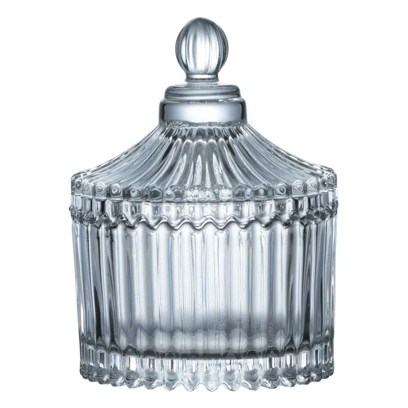 Bombonieră din sticlă transparentă cu model dungi în relief