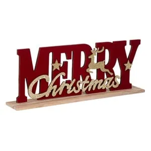 Decoratiune Craciun din lemn cu Cerb și Merry Christmas