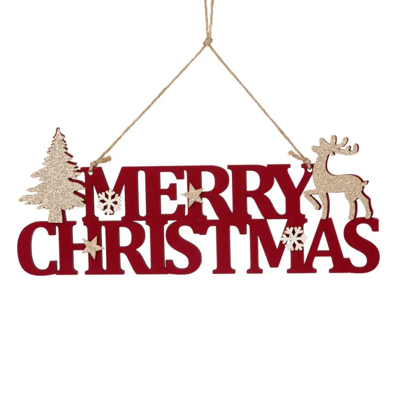Decorațiune Suspendabilă de Crăciun din Lemn cu Motive Merry Christmas