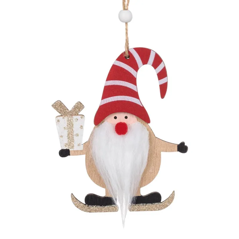 Ornament Gnome din Lemn pentru Crăciun cu Căciulă Roșie