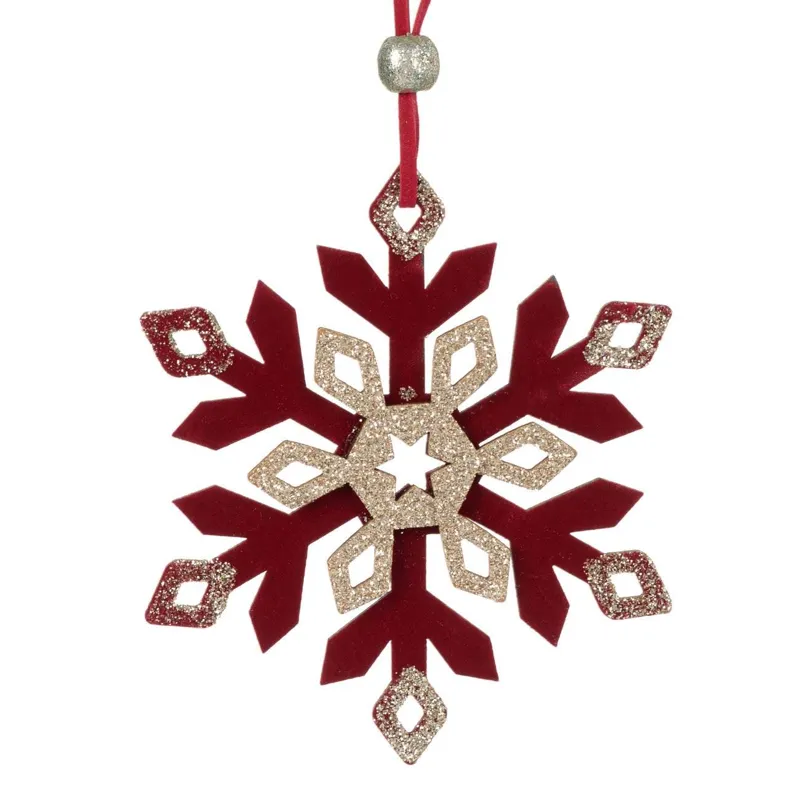 Ornament de Crăciun din Lemn Bordo cu Glitter Auriu