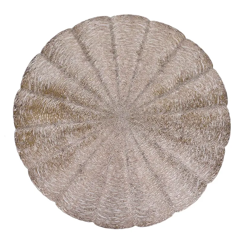 Placemat Decorativ Rotund Aurie cu Model Evantai pentru Farfurie de Crăciun