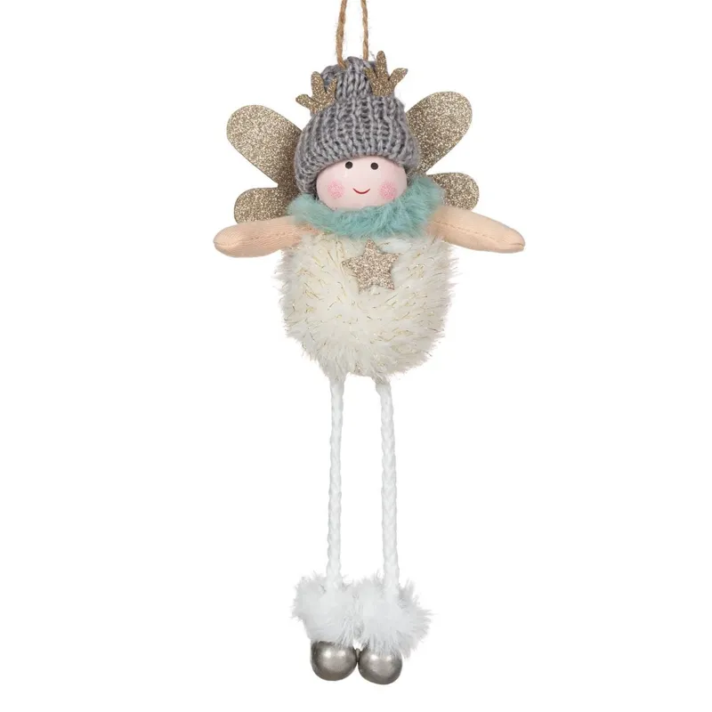 Ornament Brad de Crăciun din Lemn Ingeras cu Blană Albă și Glitter