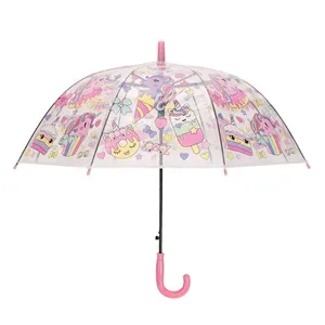 Umbrela de ploaie transparenta cu model unicorni si dulciuri, pentru copii, 65 cm – poza 3