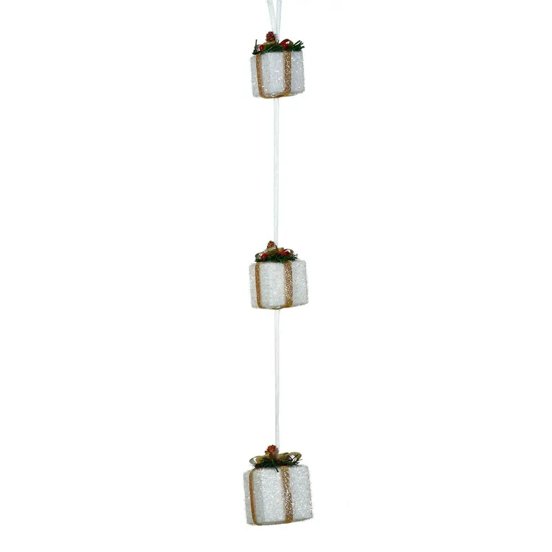Decoratiune Suspendata de Crăciun cu Cadouri Albe Glitter Bej Sampanie