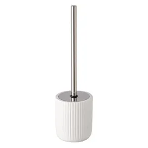 Perie WC cu baza ceramica alba, maner metalic argintiu, 38 cm
