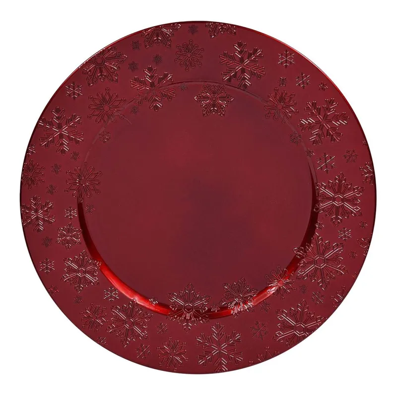 Platou Decorativ Crăciun Plastic Roșu cu Fulgi