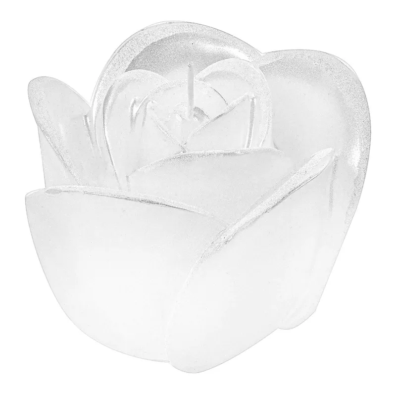 Lumanare decorativa 3D, Trandafir Alb cu Glitter, 12x12x10cm