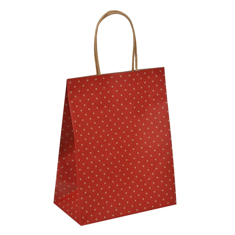 Punga Cadou Kraft Roșu cu Buline Maro – Ambalaj Elegant pentru Cadouri