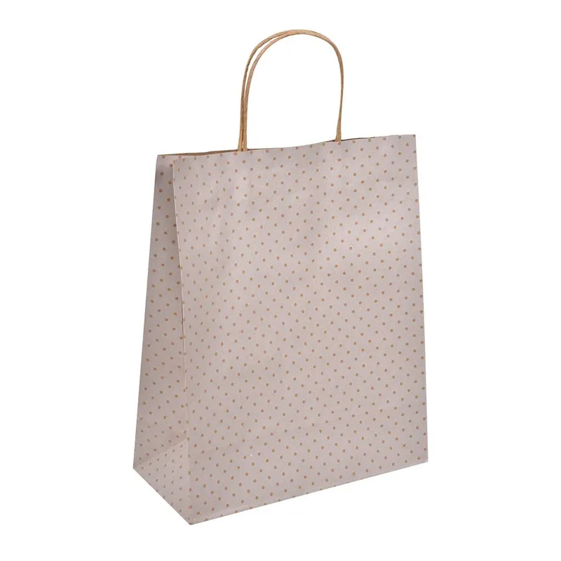 Punga cadou kraft bej cu buline maro - Ambalaj elegant