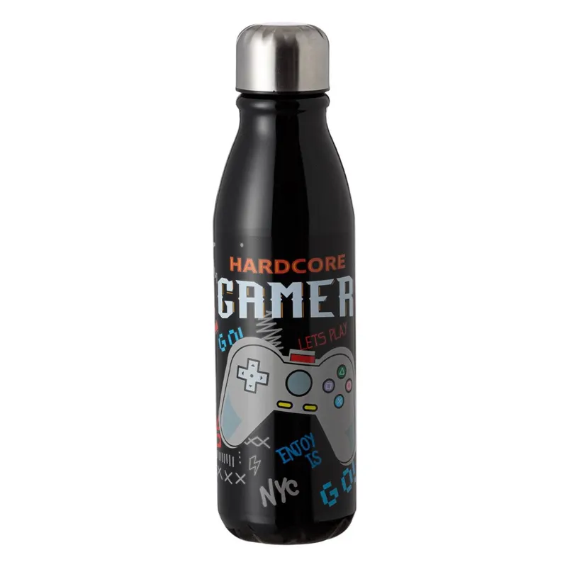 Sticlă de apă din aluminiu, 600 ml, neagră, cu design gaming