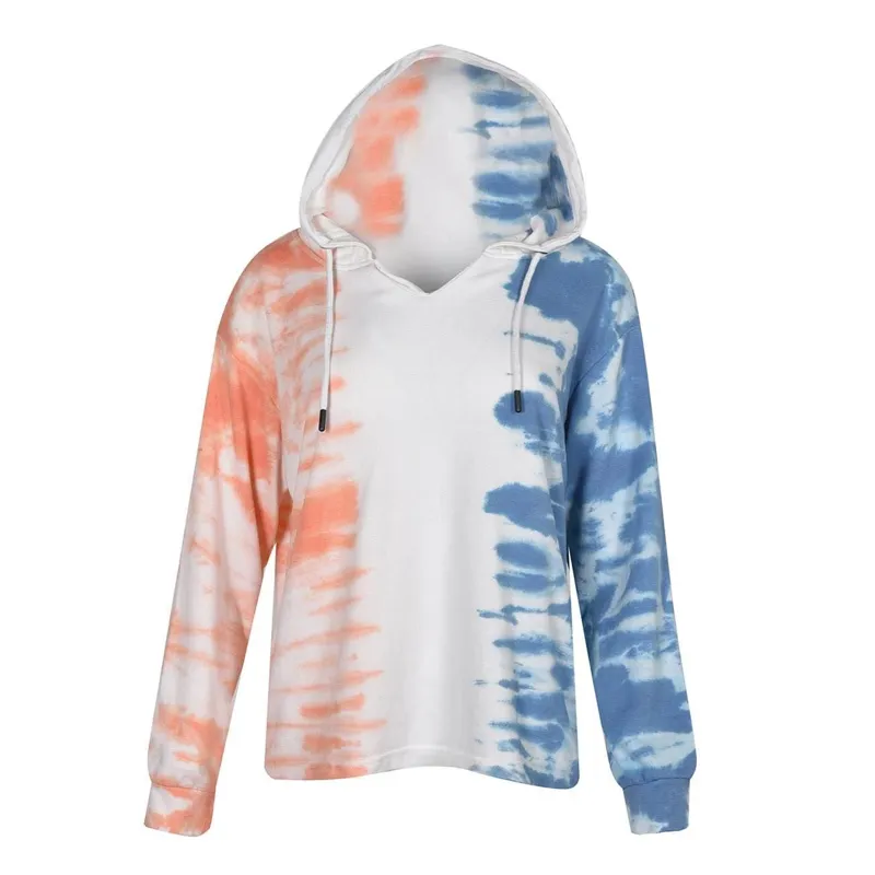 Bluza Tie Dye pentru Femei cu Mâneci Lungi și Glugă Multicolor