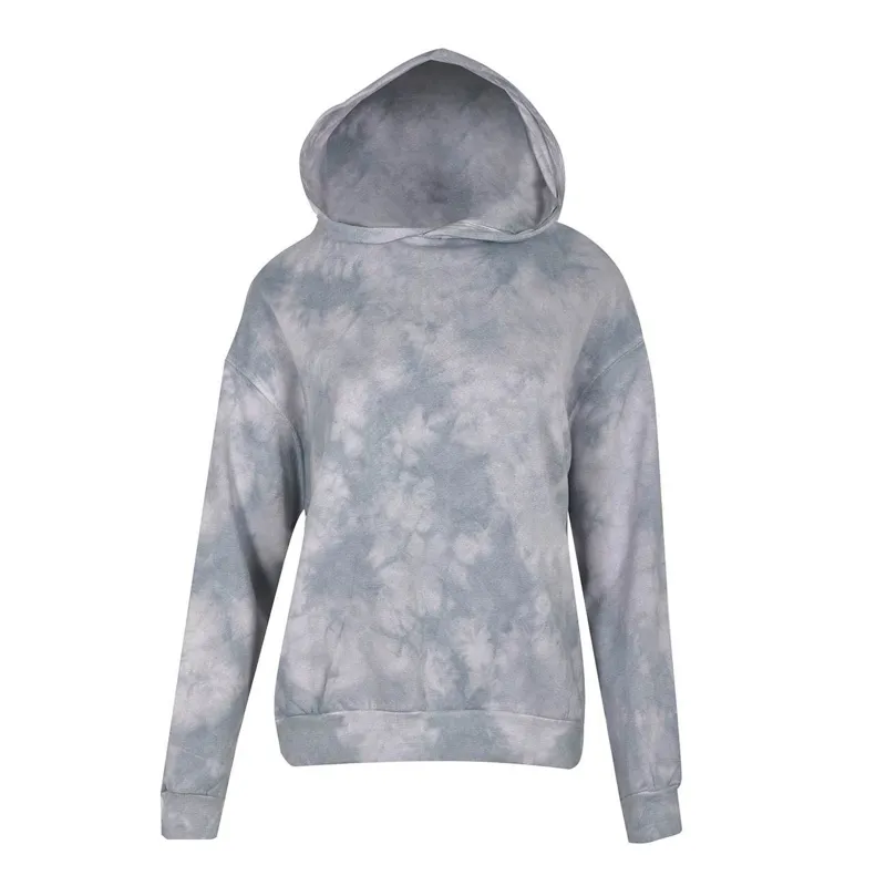 Hanorac Dama Gri Tie Dye cu Gluga și Captuseală Fleece