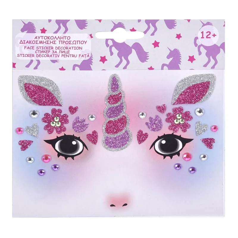 Autocolante Decorative Față Unicorn Roz și Argintiu pentru Copii