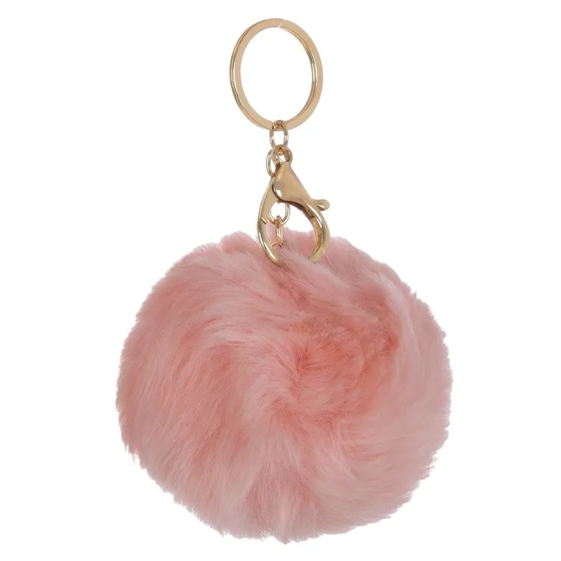 Breloc Pompon Dusty Pink cu Inel Auriu