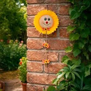 Decoratiune suspendata soare cu fundite si flori, 55cm